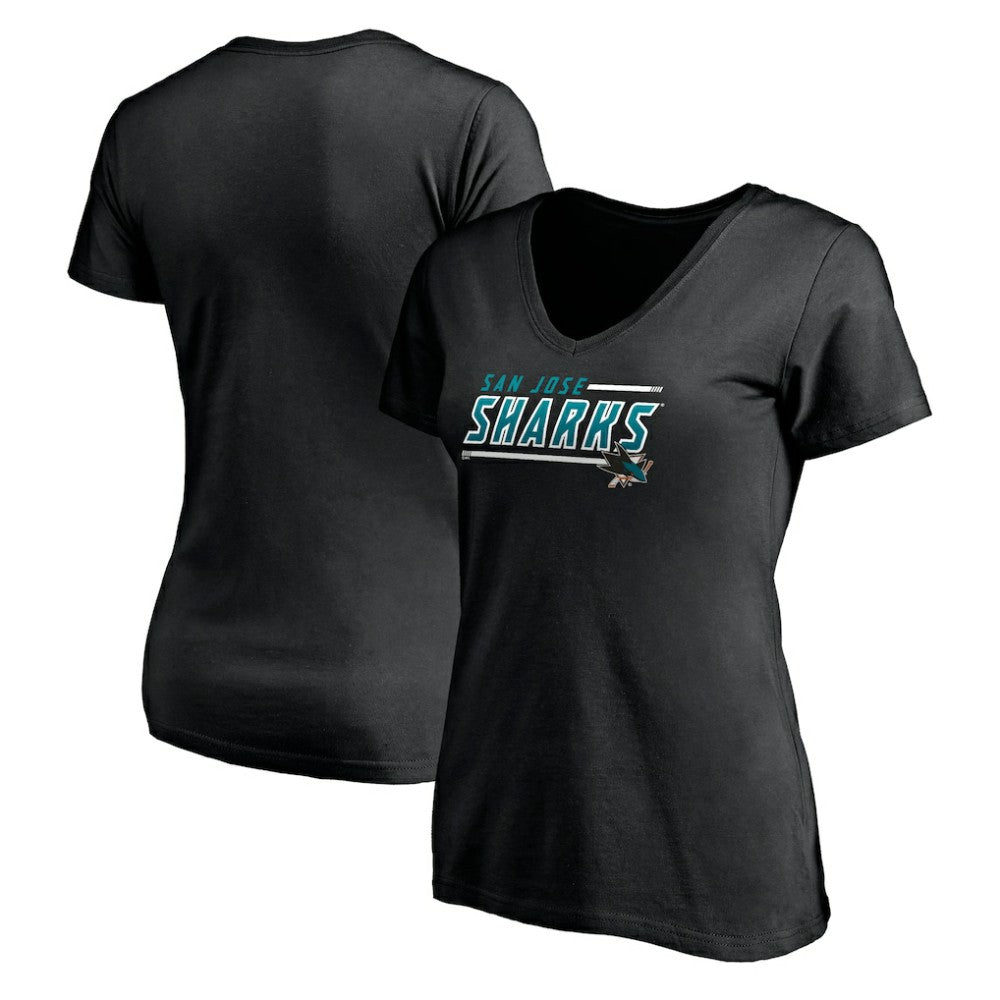 San Jose Sharks Women's Mascot In Bounds V-Neck T-Shirt - Black | NHL near me