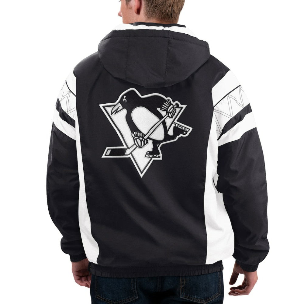 Pittsburgh Penguins Starter x NHL Black Ice Home Team Half-Zip Pullover Hoodie - Black/White | NHL near me