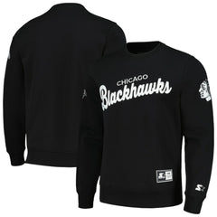 Chicago Blackhawks Starter x NHL Black Ice Cross Check Pullover Sweatshirt - Black | NHL Lifestyle