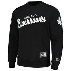 Chicago Blackhawks Starter x NHL Black Ice Cross Check Pullover Sweatshirt - Black | NHL Lifestyle