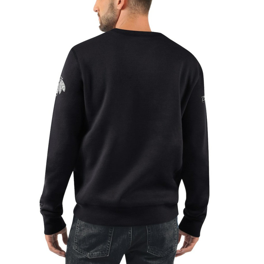 Chicago Blackhawks Starter x NHL Black Ice Cross Check Pullover Sweatshirt - Black | NHL Lifestyle