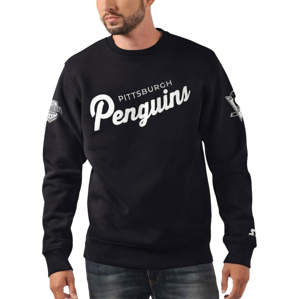 Pittsburgh Penguins Starter x NHL Black Ice Cross Check Pullover Sweatshirt - Black | NHL on sale