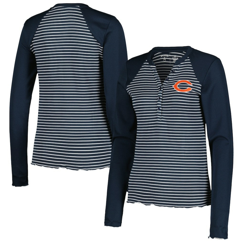 Chicago Bears Antigua Women's Maverick Waffle Henley Long Sleeve T-Shirt - Navy - NFL