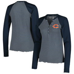Chicago Bears Antigua Women's Maverick Waffle Henley Long Sleeve T-Shirt - Navy - NFL