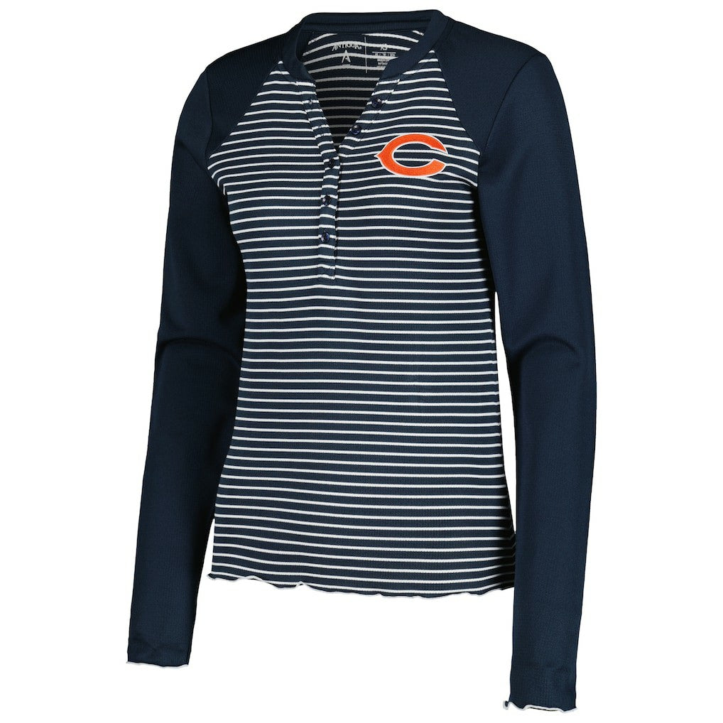 Chicago Bears Antigua Women's Maverick Waffle Henley Long Sleeve T-Shirt - Navy - NFL