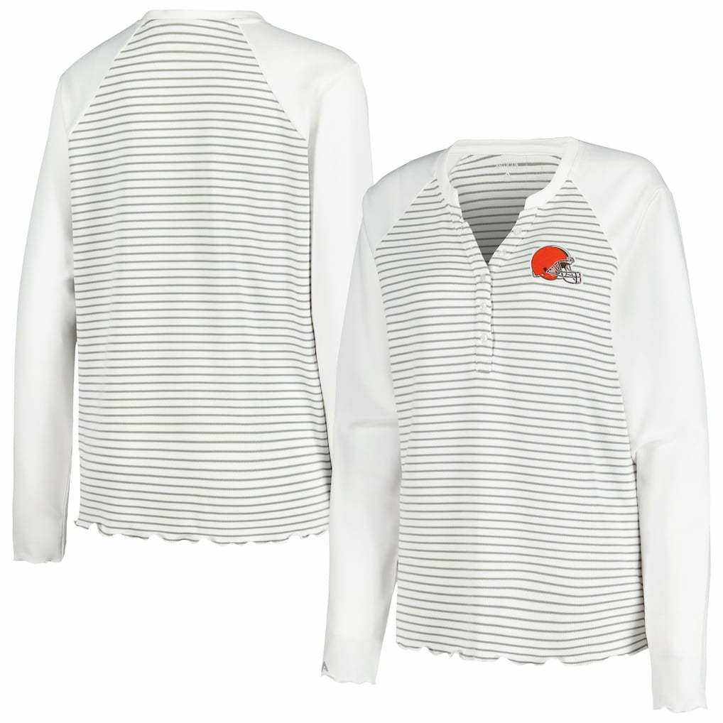 Cleveland Browns Antigua Women's Maverick Waffle Henley Long Sleeve T-Shirt - White - NFL