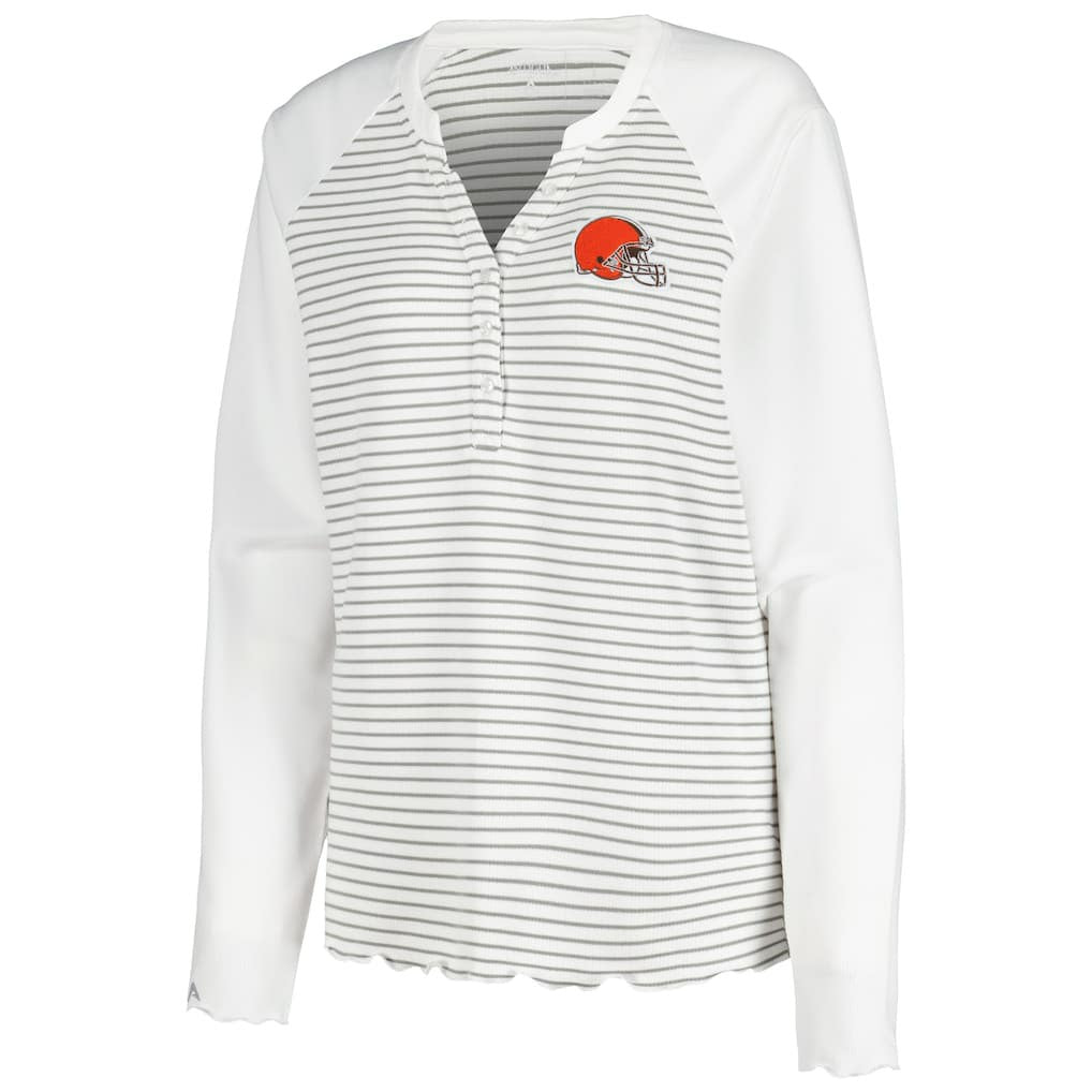 Cleveland Browns Antigua Women's Maverick Waffle Henley Long Sleeve T-Shirt - White - NFL