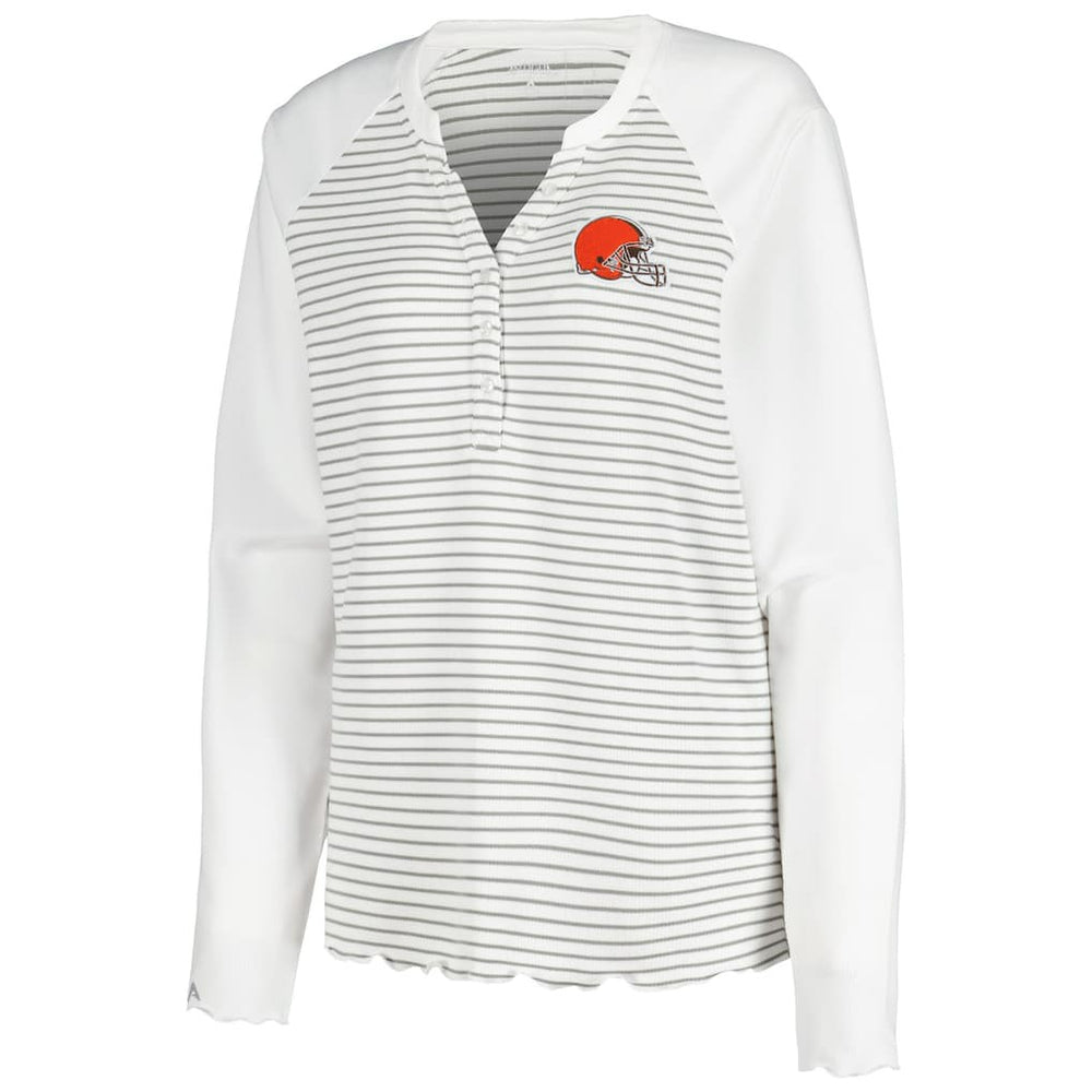 Cleveland Browns Antigua Women's Maverick Waffle Henley Long Sleeve T-Shirt - White - NFL