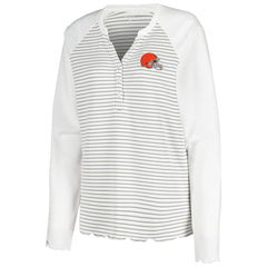 Cleveland Browns Antigua Women's Maverick Waffle Henley Long Sleeve T-Shirt - White - NFL