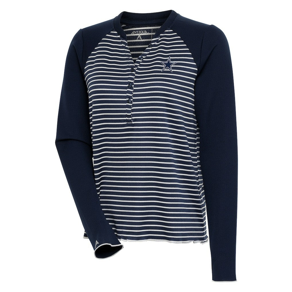 Dallas Cowboys Antigua Women's Maverick Waffle Henley Long Sleeve T-Shirt - Navy - NFL