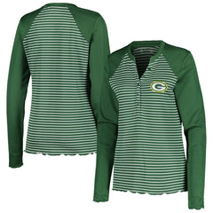 Green Bay Packers Antigua Women's Maverick Waffle Henley Long Sleeve T-Shirt - Green - NFL
