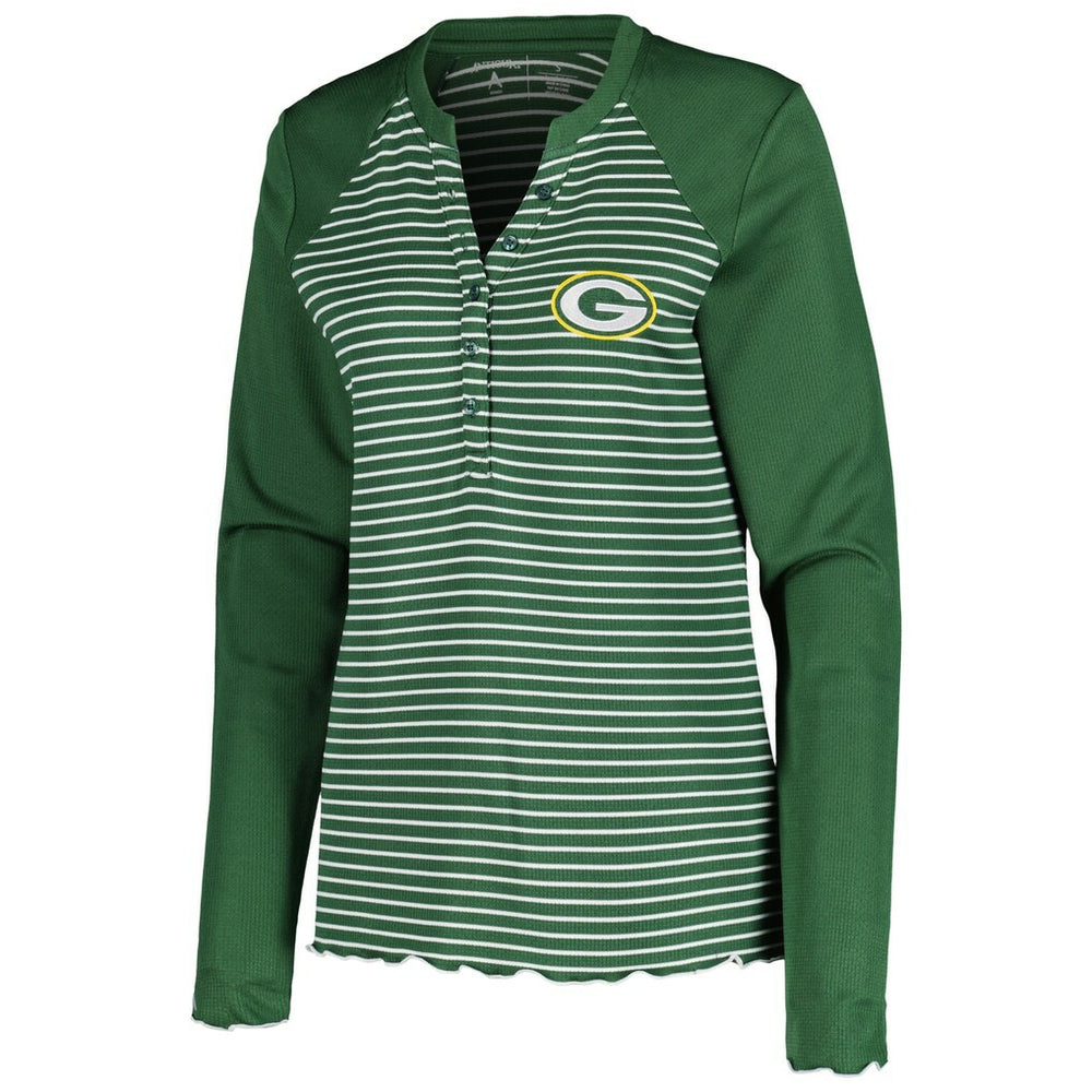 Green Bay Packers Antigua Women's Maverick Waffle Henley Long Sleeve T-Shirt - Green - NFL