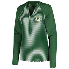 Green Bay Packers Antigua Women's Maverick Waffle Henley Long Sleeve T-Shirt - Green - NFL