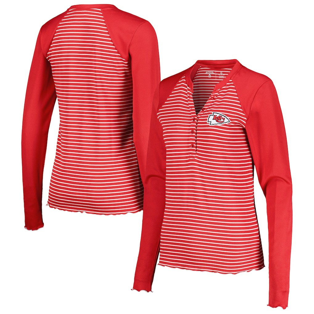 Kansas City Chiefs Antigua Women's Maverick Waffle Henley Long Sleeve T-Shirt - Red - NFL