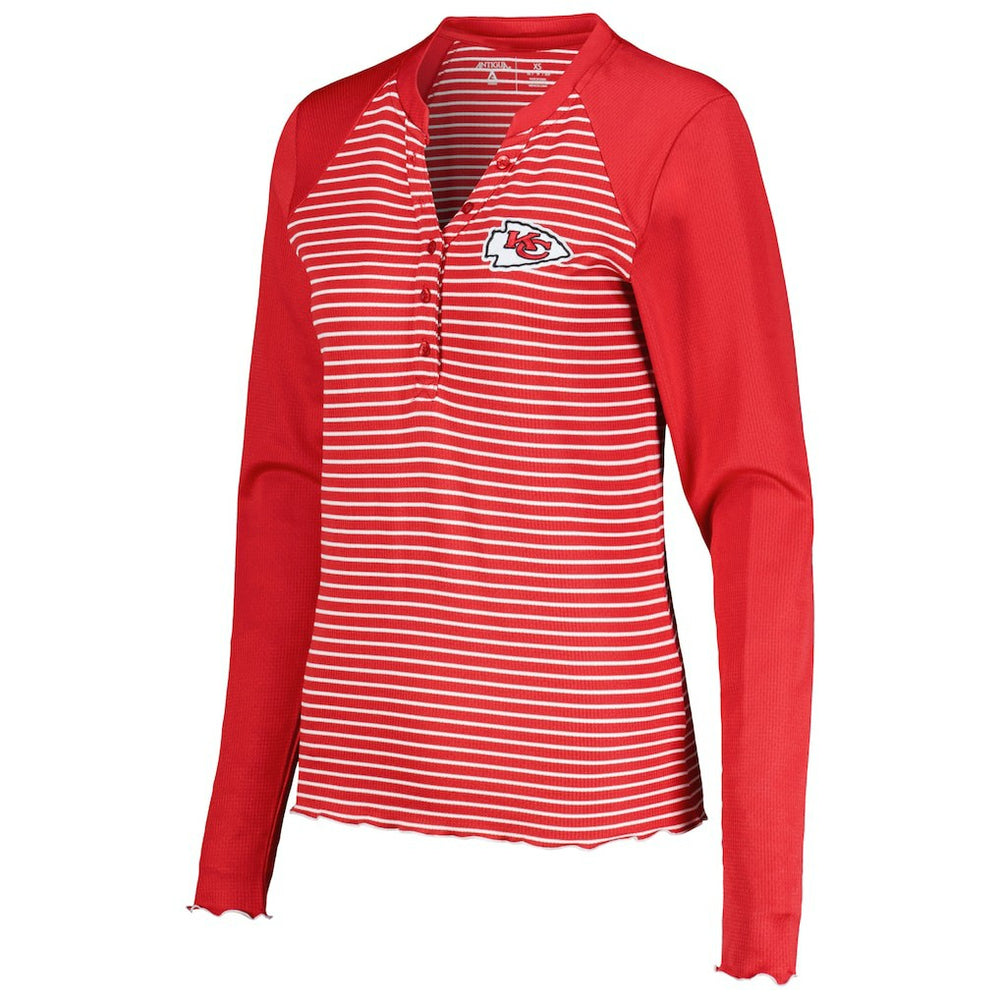 Kansas City Chiefs Antigua Women's Maverick Waffle Henley Long Sleeve T-Shirt - Red - NFL