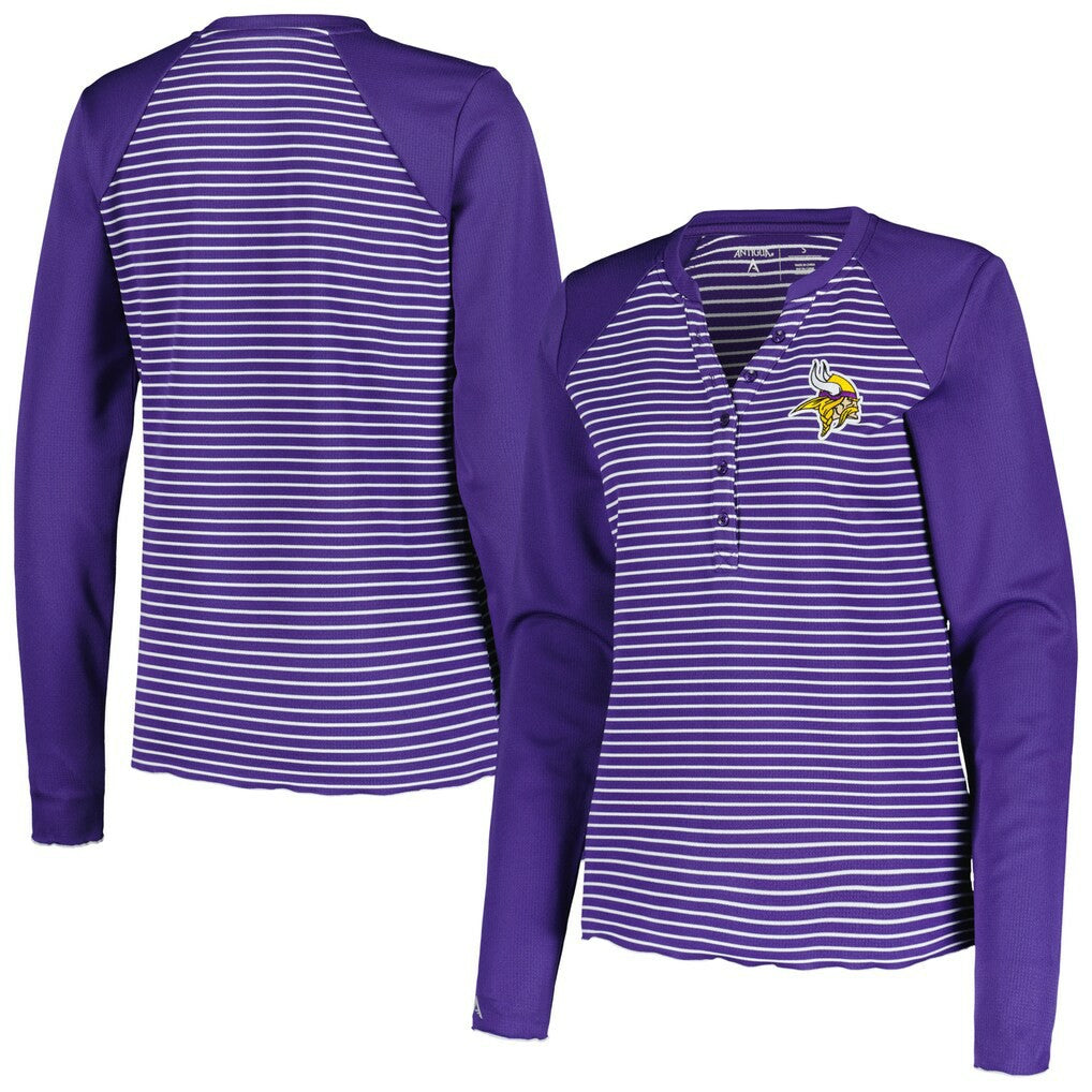 Minnesota Vikings Antigua Women's Maverick Waffle Henley Long Sleeve T-Shirt - Purple - NFL