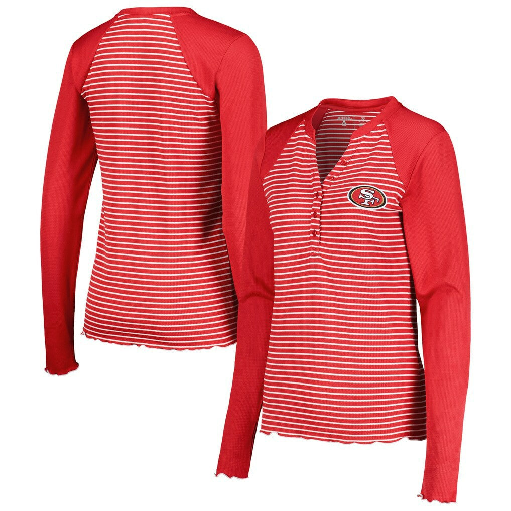 San Francisco 49ers Antigua Women's Maverick Waffle Henley Long Sleeve T-Shirt - Scarlet - NFL