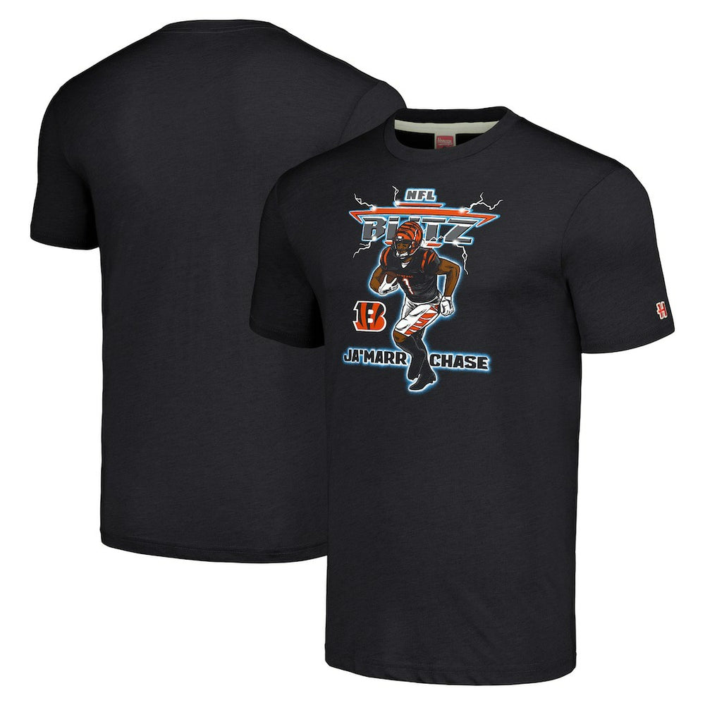 Ja'Marr Chase Cincinnati Bengals Homage Unisex NFL Blitz Player Tri-Blend T-Shirt - Heathered Charcoal - NFL
