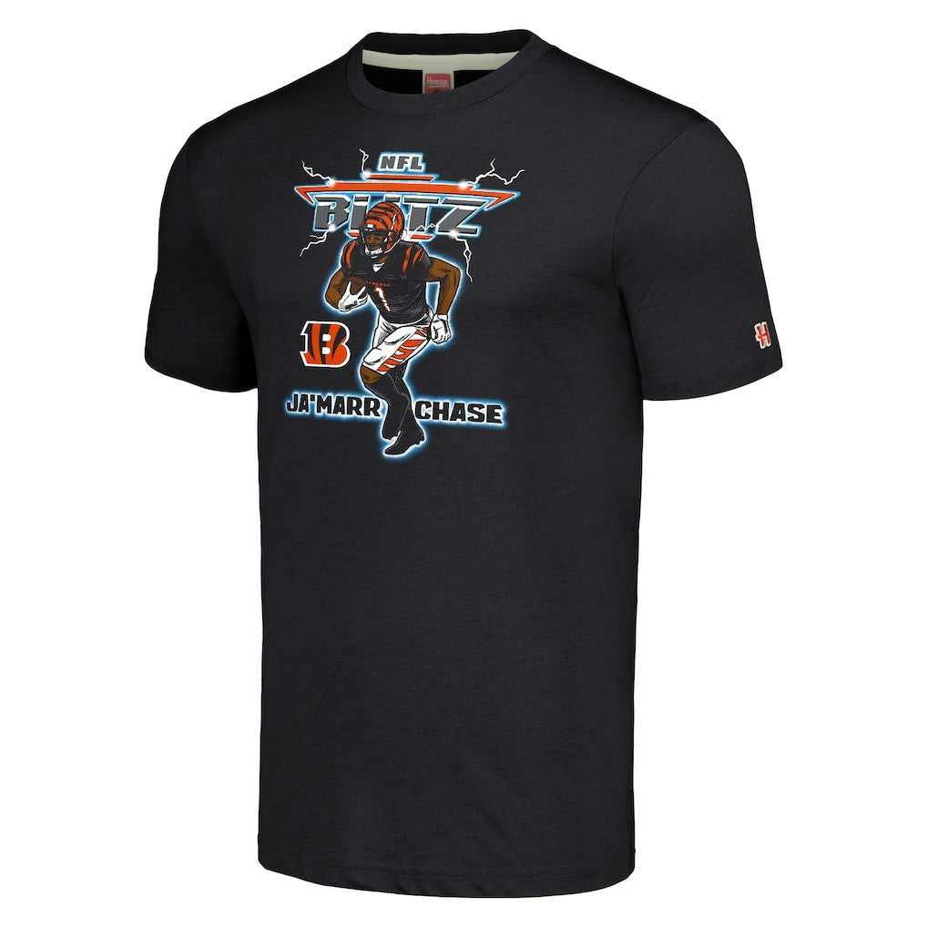 Ja'Marr Chase Cincinnati Bengals Homage Unisex NFL Blitz Player Tri-Blend T-Shirt - Heathered Charcoal - NFL