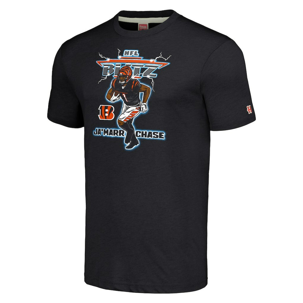 Ja'Marr Chase Cincinnati Bengals Homage Unisex NFL Blitz Player Tri-Blend T-Shirt - Heathered Charcoal - NFL