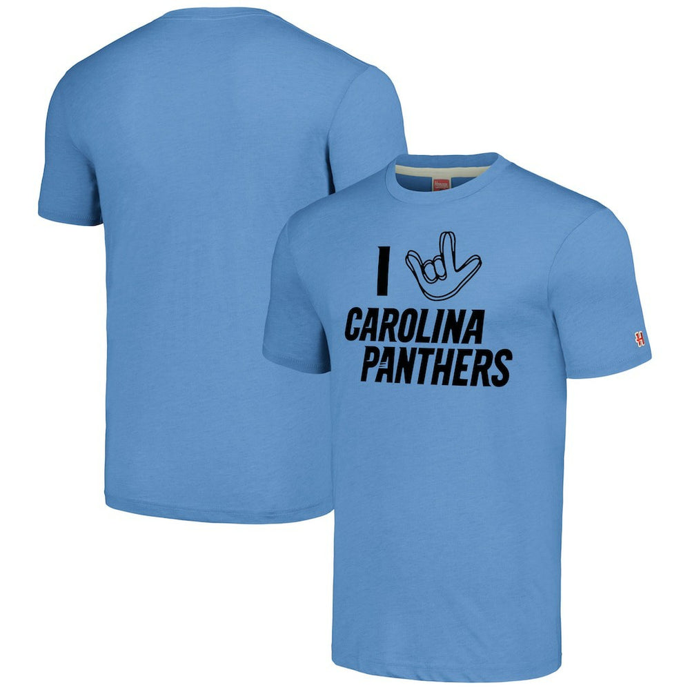 Carolina Panthers Homage Unisex The NFL ASL Collection by Love Sign Tri-Blend T-Shirt - Light Blue - NFL