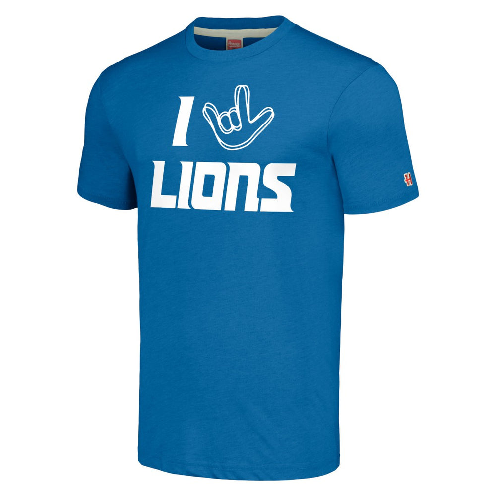 Detroit Lions Homage Unisex The NFL ASL Collection by Love Sign Tri-Blend T-Shirt - Blue - NFL