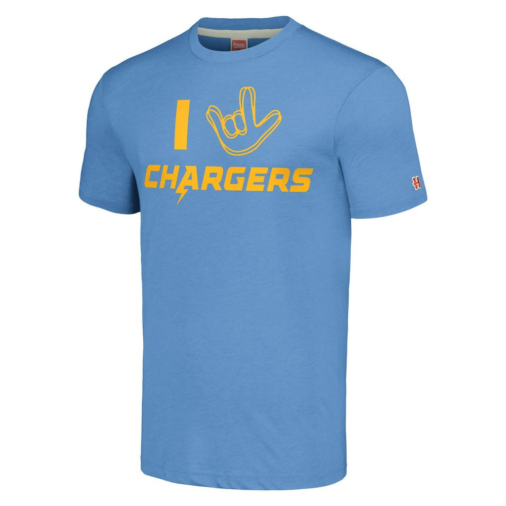 Los Angeles Chargers Homage Unisex The NFL ASL Collection by Love Sign Tri-Blend T-Shirt - Powder Blue - NFL