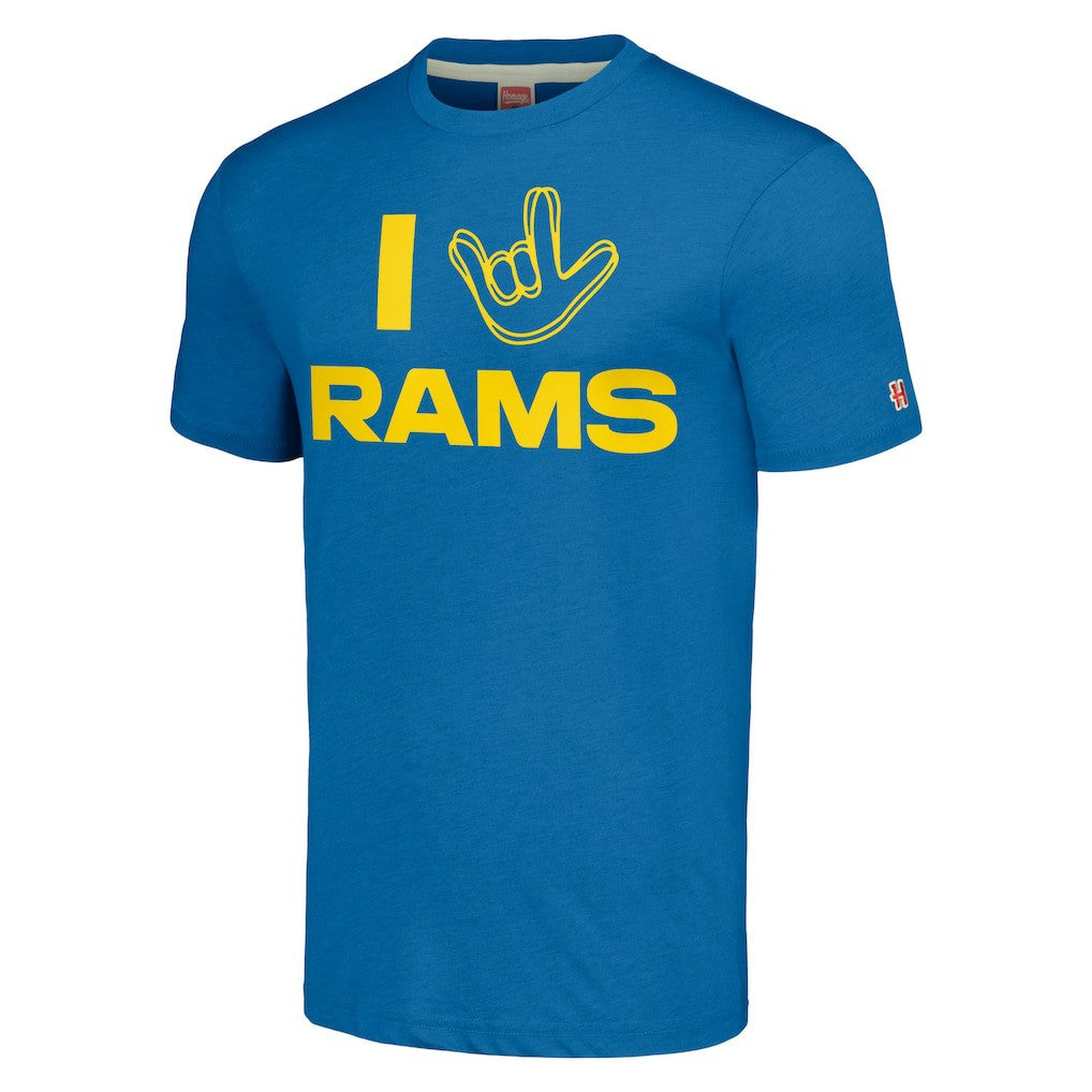 Los Angeles Rams Homage Unisex The NFL ASL Collection by Love Sign Tri-Blend T-Shirt - Royal - NFL