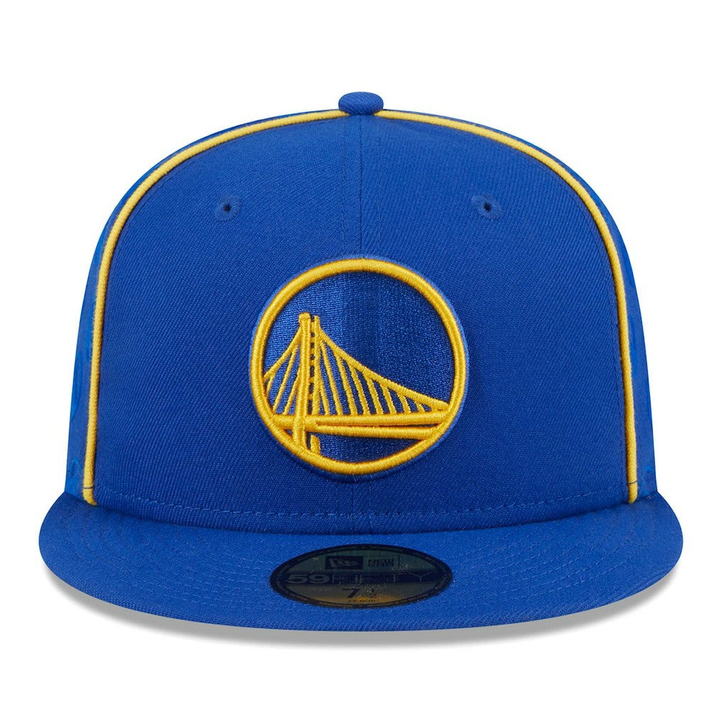 New Era Golden State Warriors Piped & Flocked 59Fifty Fitted Hat Royal
