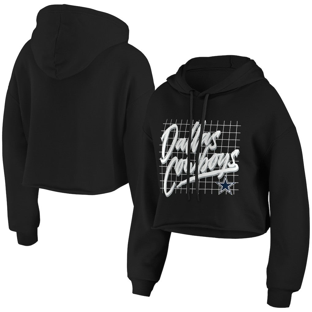 Dallas Cowboys WEAR by Erin Andrews Women's Domestic Cropped Pullover Hoodie - Black - NFL
