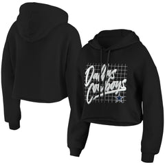 Dallas Cowboys WEAR by Erin Andrews Women's Domestic Cropped Pullover Hoodie - Black - NFL