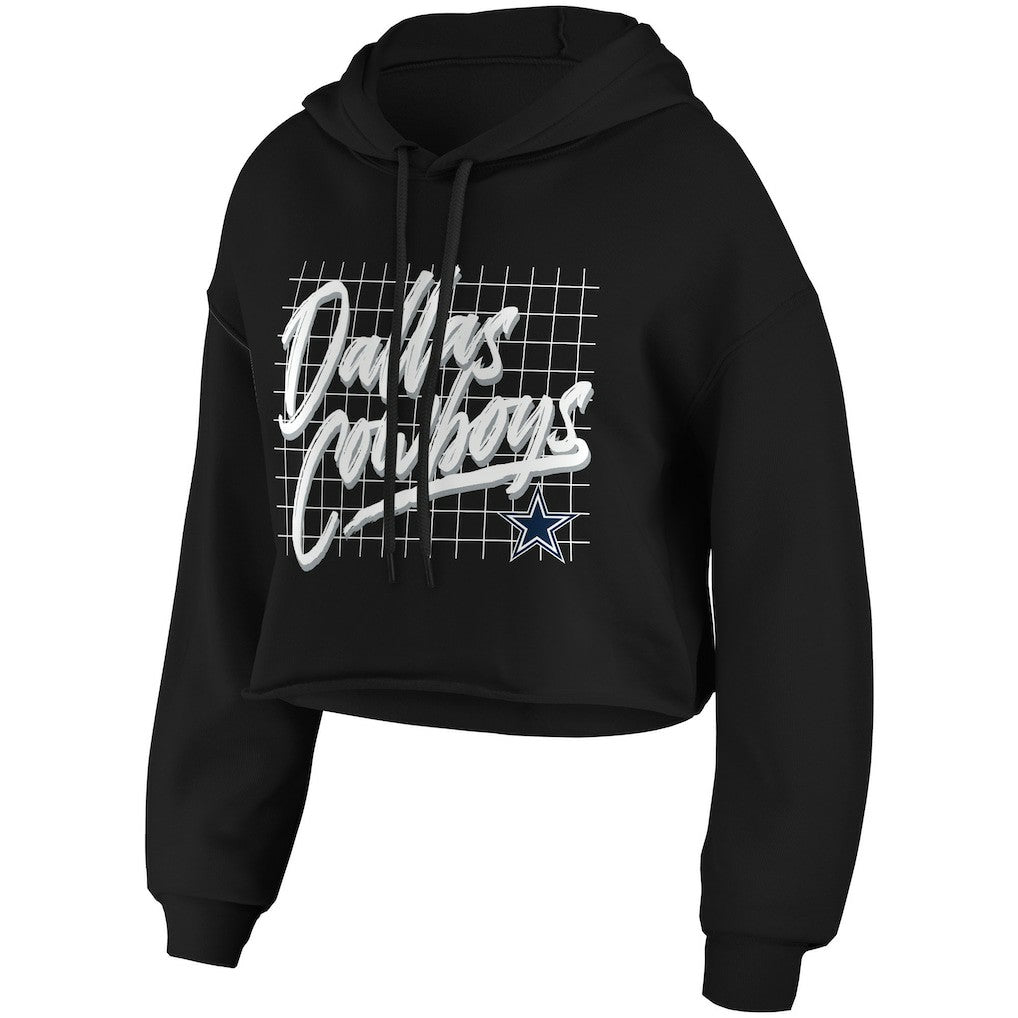 Dallas Cowboys WEAR by Erin Andrews Women's Domestic Cropped Pullover Hoodie - Black - NFL