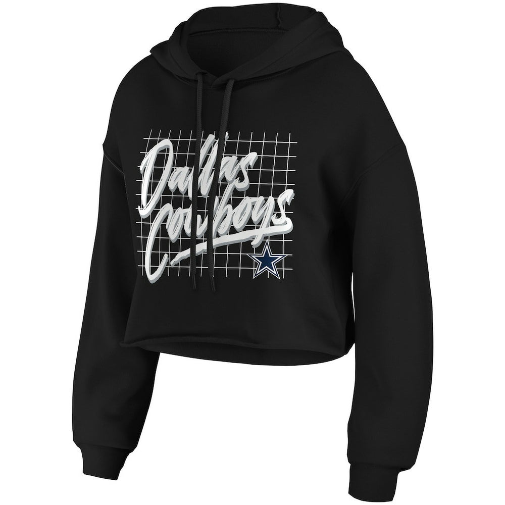 Dallas Cowboys WEAR by Erin Andrews Women's Domestic Cropped Pullover Hoodie - Black - NFL