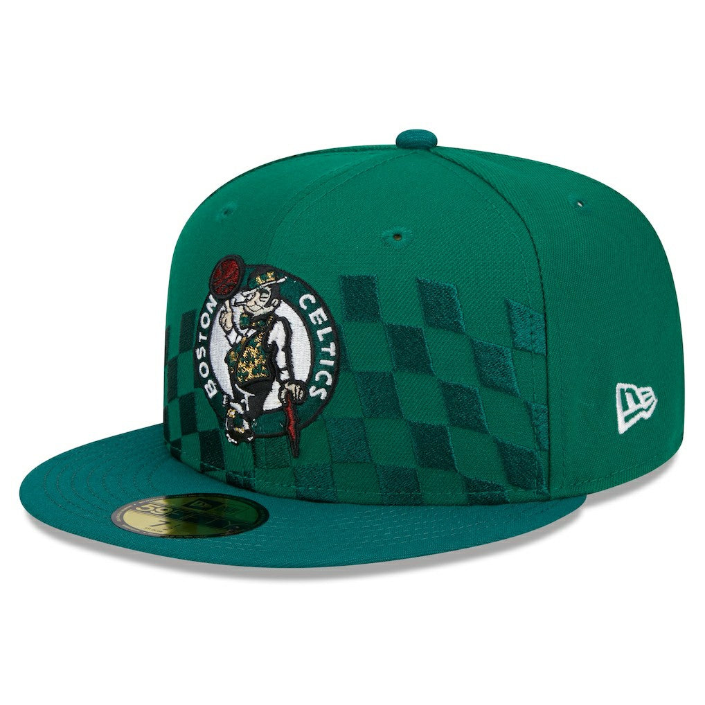 New Era Boston Celtics Rally Drive Checkerboard 59FIFTY Crown Fitted Hat Kelly Green