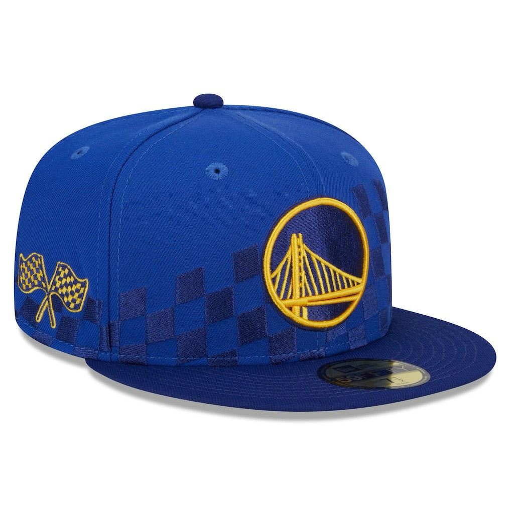 New Era Golden State Warriors Rally Drive Checkerboard 59FIFTY Crown Fitted Hat Royal