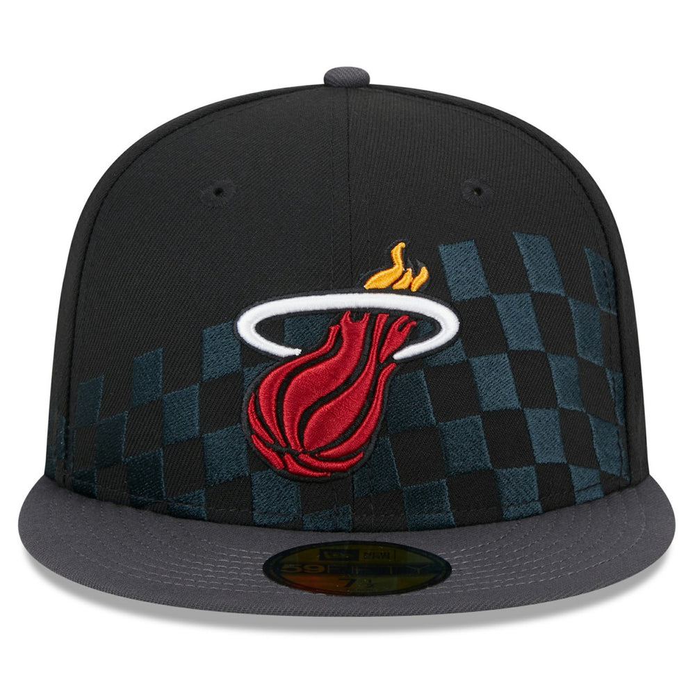 New Era Miami Heat Rally Drive Checkerboard 59FIFTY Crown Fitted Hat Black