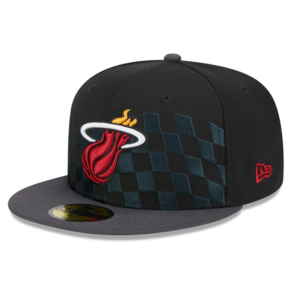 New Era Miami Heat Rally Drive Checkerboard 59FIFTY Crown Fitted Hat Black