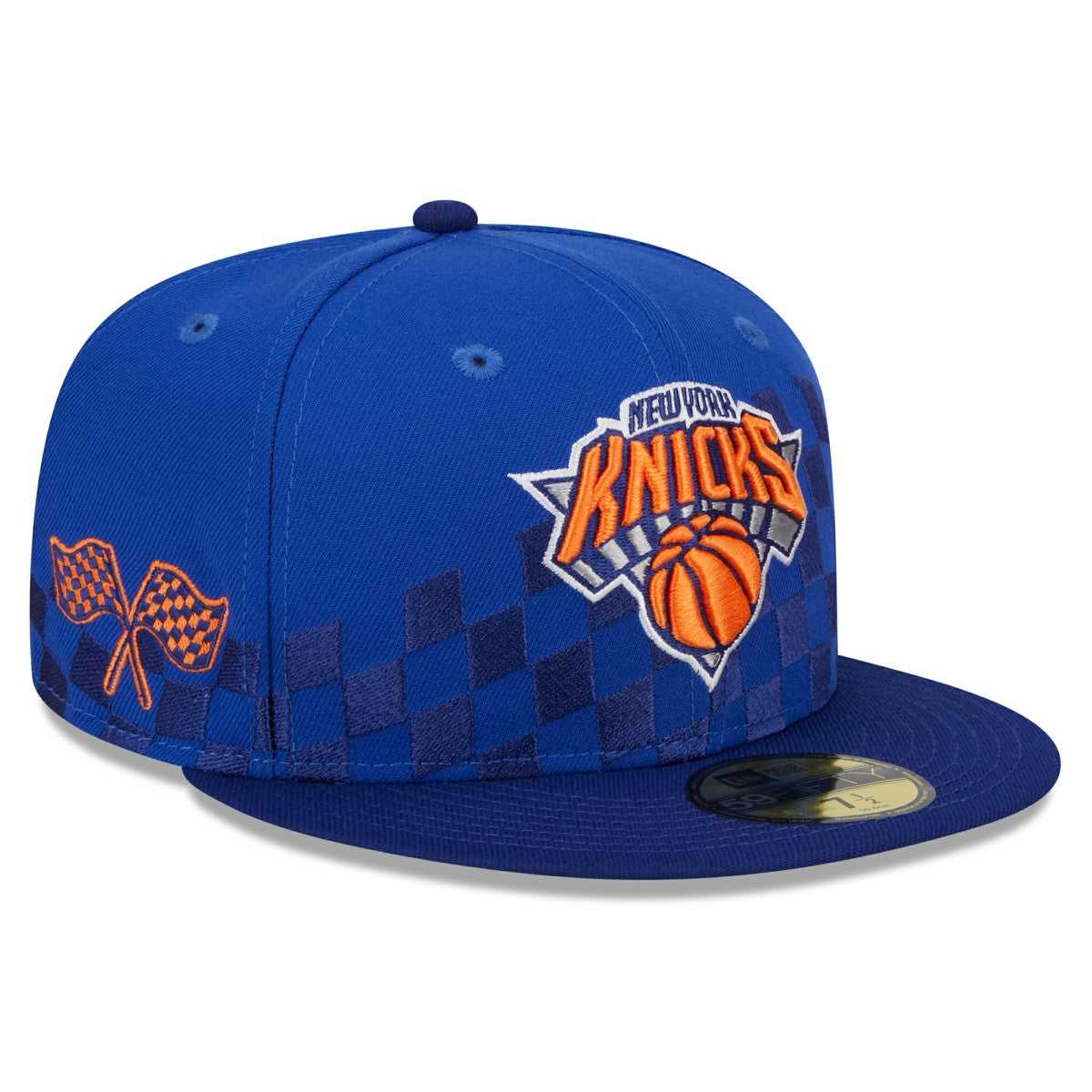 New Era New York Knicks Rally Drive Checkerboard 59FIFTY Crown Fitted Hat Blue
