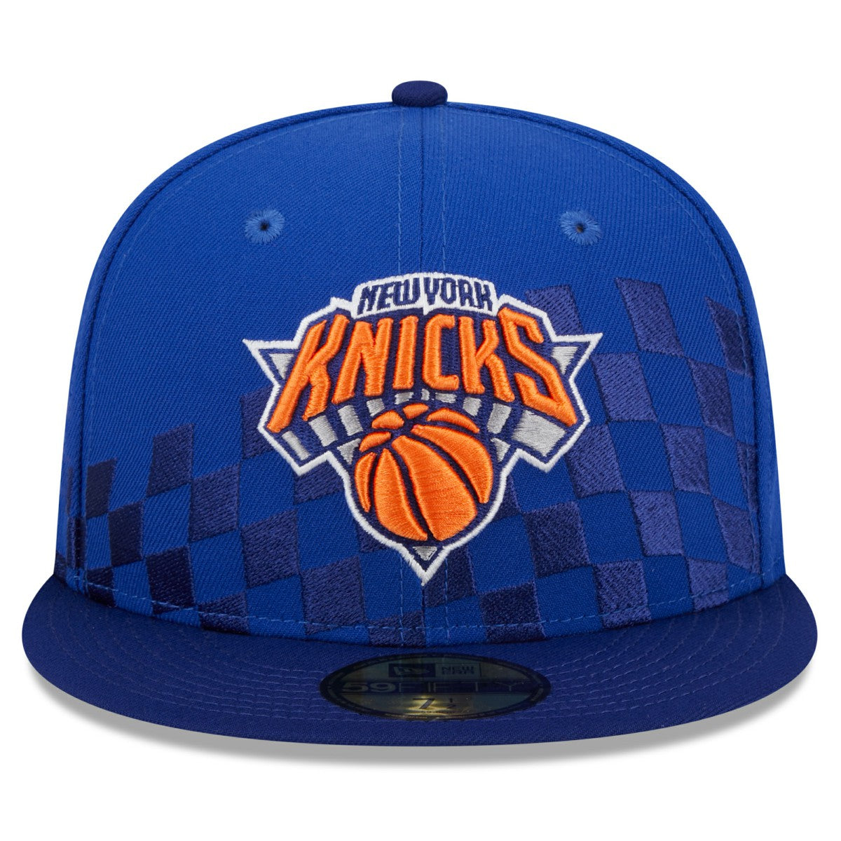 New Era New York Knicks Rally Drive Checkerboard 59FIFTY Crown Fitted Hat Blue
