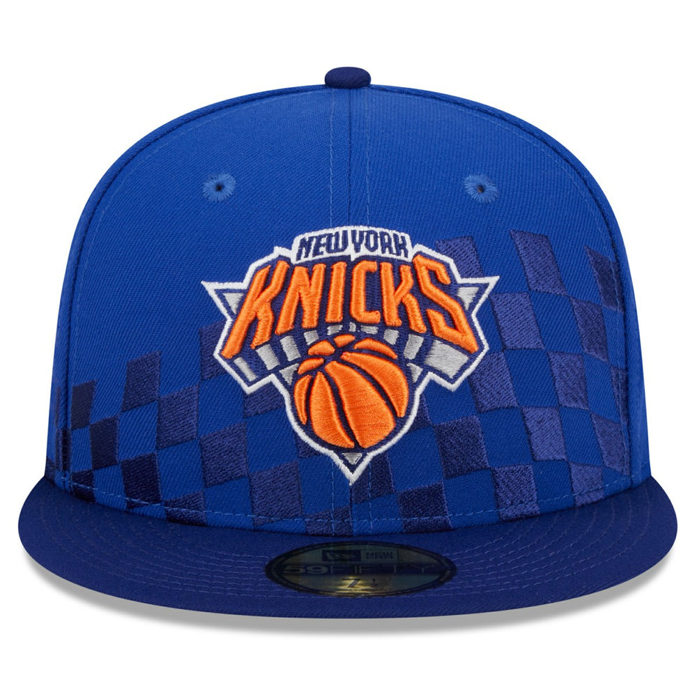 New Era New York Knicks Rally Drive Checkerboard 59FIFTY Crown Fitted Hat Blue