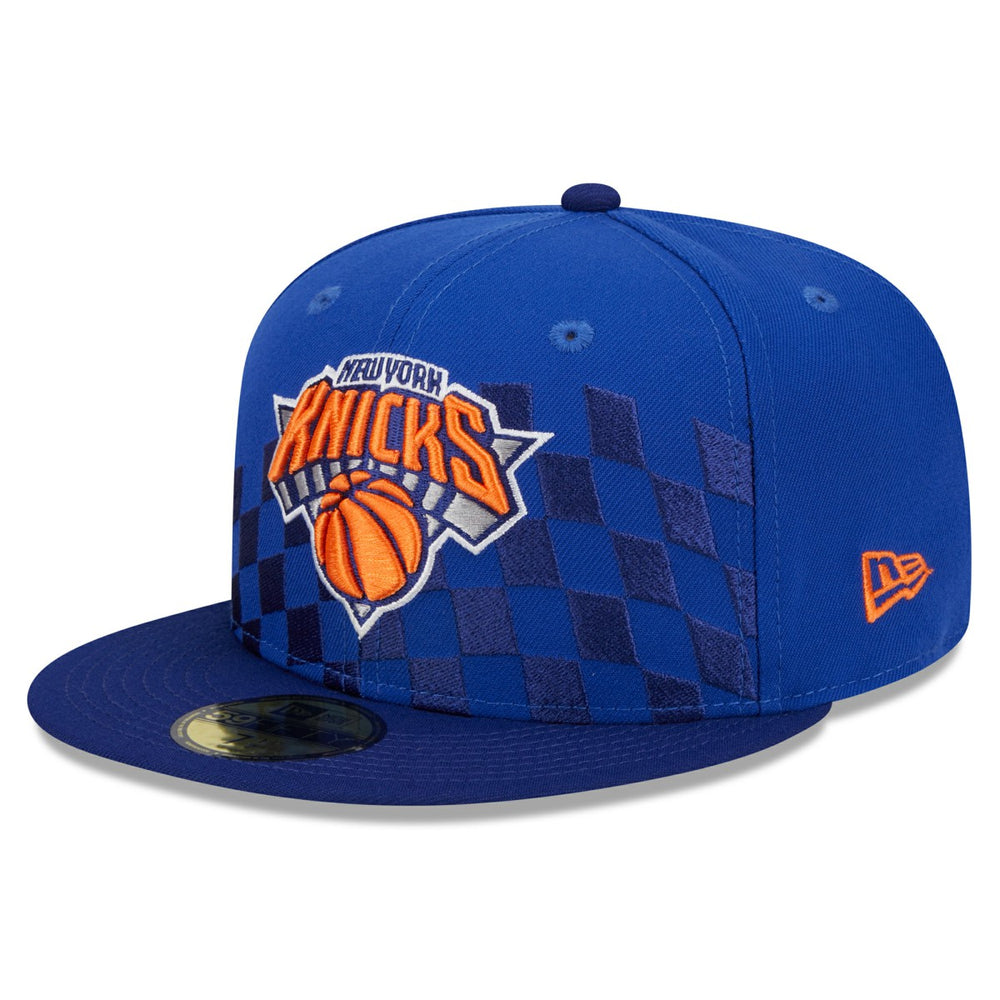 New Era New York Knicks Rally Drive Checkerboard 59FIFTY Crown Fitted Hat Blue