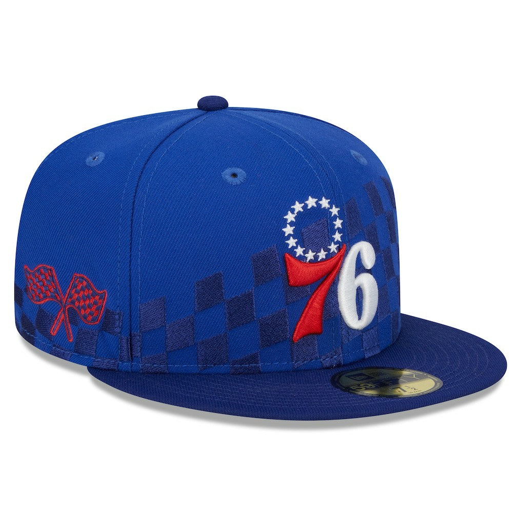 New Era Philadelphia 76ers Rally Drive Checkerboard 59FIFTY Crown Fitted Hat Royal