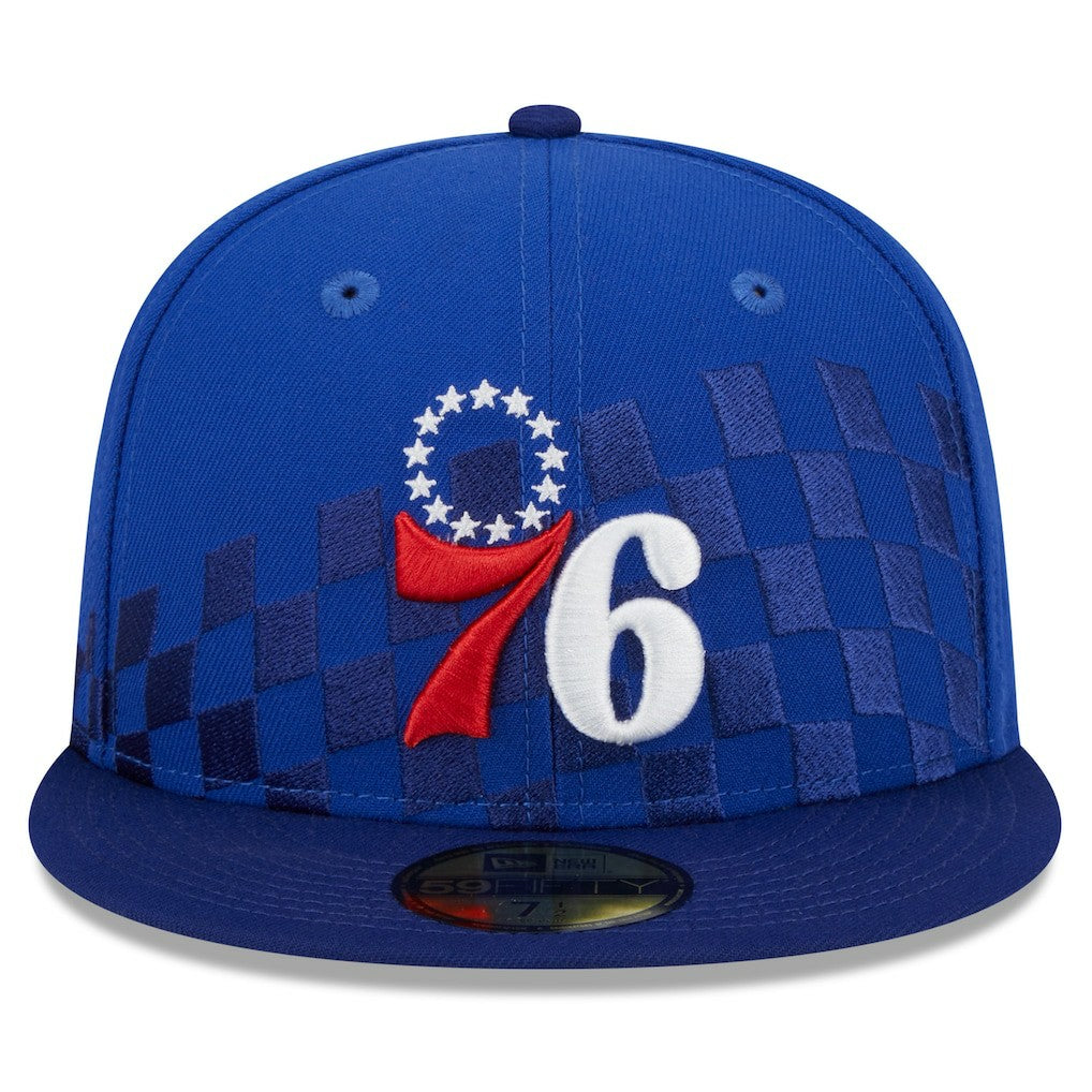 New Era Philadelphia 76ers Rally Drive Checkerboard 59FIFTY Crown Fitted Hat Royal