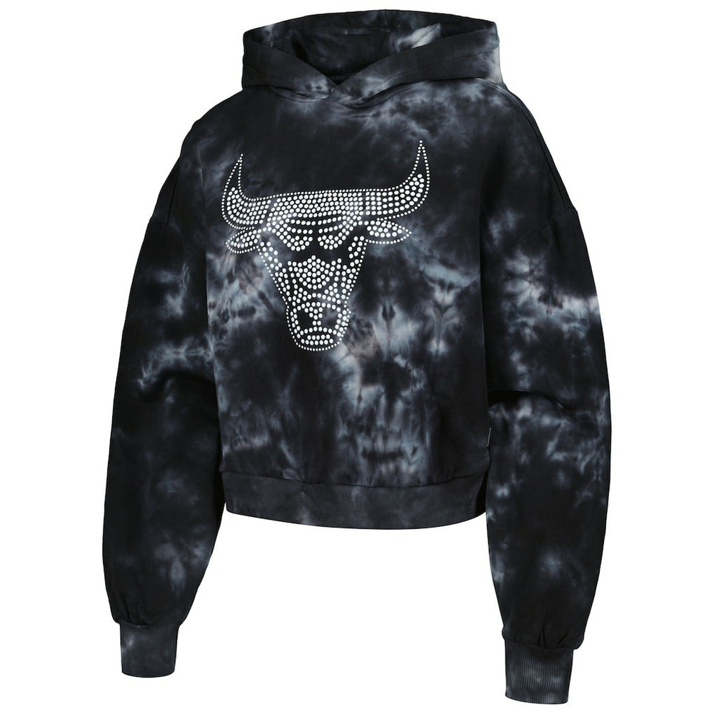 Chicago Bulls The Wild Collective Women's Tie-Dye Cropped Pullover Hoodie Black