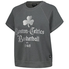Boston Celtics The Wild Collective Women's Embroidered Fleece Raglan Short Sleeve Pullover Sweatshirt Gray