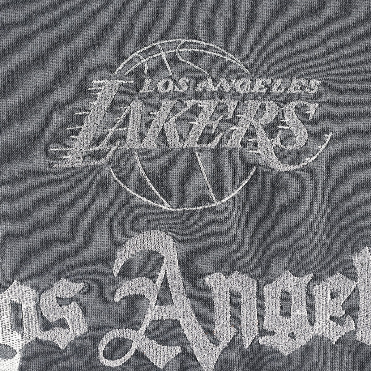 Los Angeles Lakers The Wild Collective Women's Embroidered Fleece Raglan Short Sleeve Pullover Sweatshirt Gray