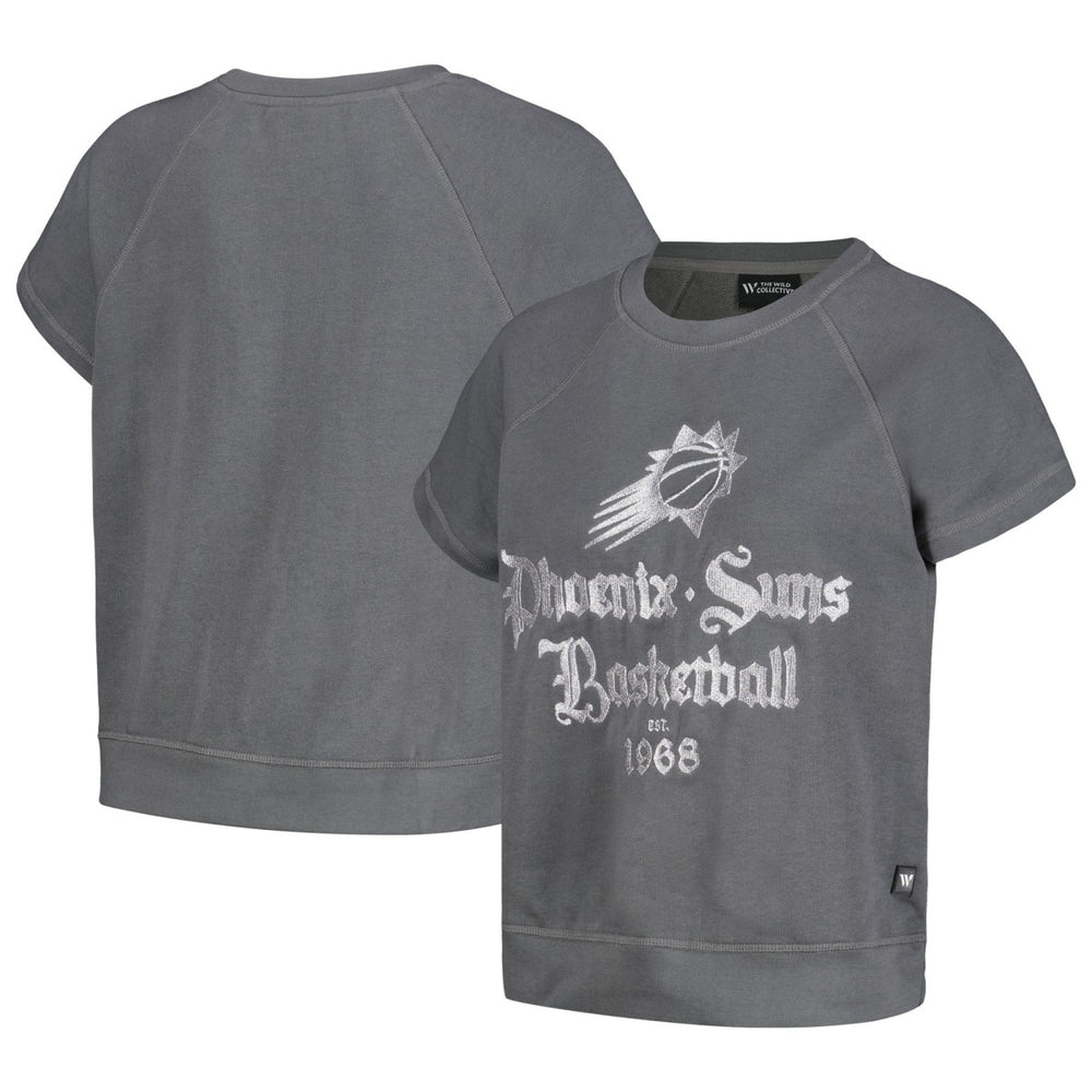 Phoenix Suns The Wild Collective Women's Embroidered Fleece Raglan Short Sleeve Pullover Sweatshirt Gray