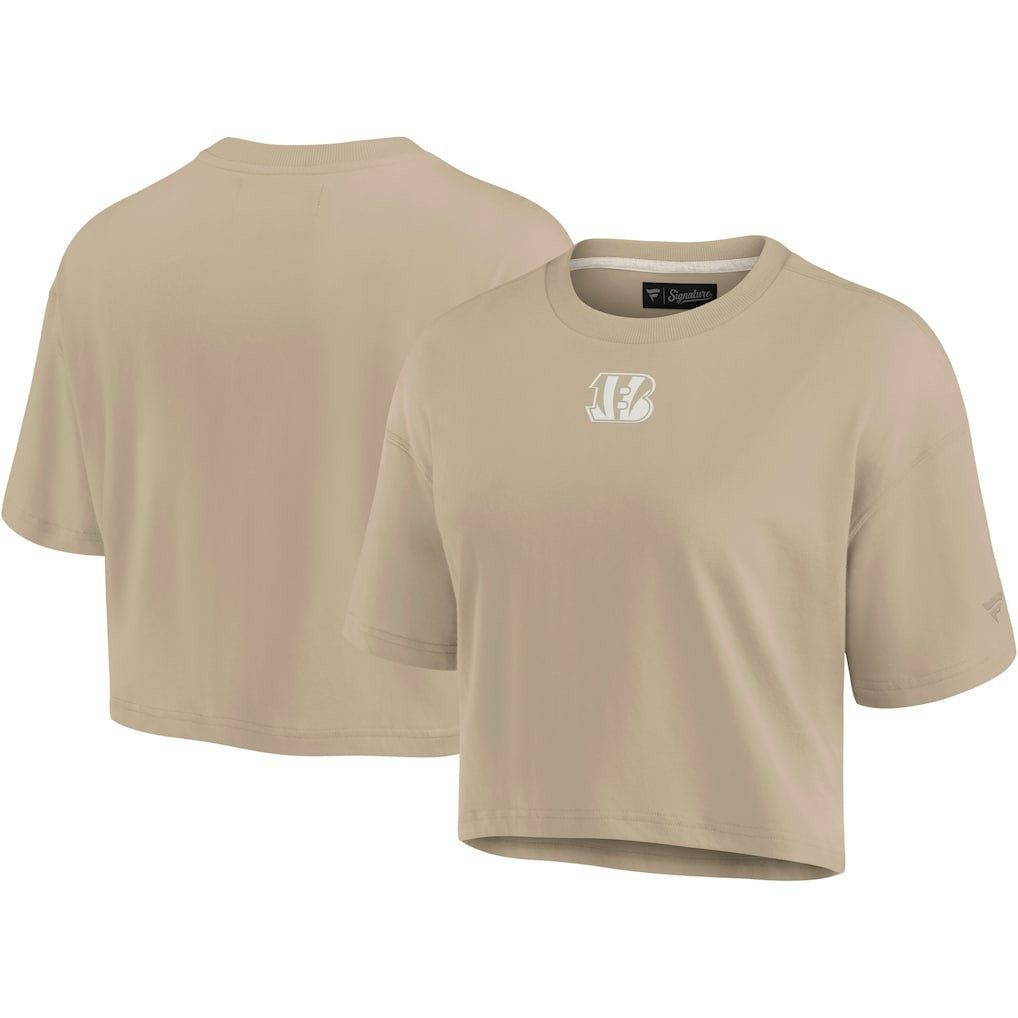 Cincinnati Bengals Women's Elements Super Soft Boxy Cropped T-Shirt - Khaki - Fanatics