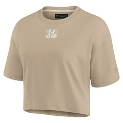 Cincinnati Bengals Women's Elements Super Soft Boxy Cropped T-Shirt - Khaki - Fanatics