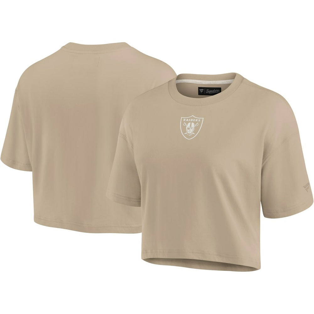 Las Vegas Raiders Women's Elements Super Soft Boxy Cropped T-Shirt - Khaki - Fanatics